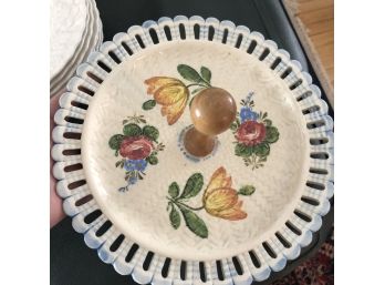 Italian Wood Handled Ceramic Platter