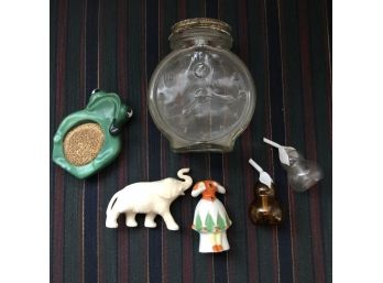 German Porcelain Frog Stamp Moistener And Other Small Objects