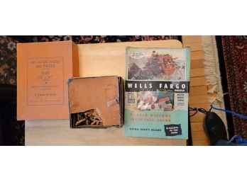 Vintage Wooden Art Puzzle And Wells Fargo Puzzle