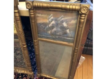 Antique Mirror With Painted Boat Panel