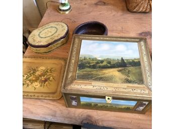 Vintage Boxes, Basket And Tray