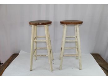 2 Painted Bar Stools Oak Tops