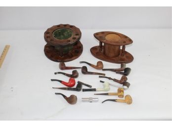 Large Pipe Collection With Wooden Pipe Stands