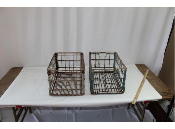 Pair Of Vintage Metal Milk Crates