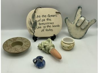 6 Pc Pottery Lot ~ Sign Of The Horns, Votive Candle Holder & More ~