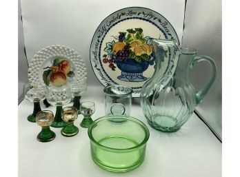 6 German Wine Glasses, Hazel Atlas Green Bowl & More