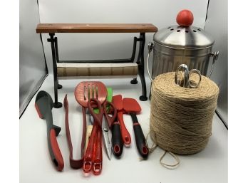 Wood Paper Towel Holder, Large Ball Of Kitchen Twine W/Scissors & More