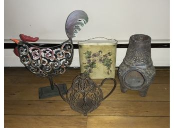 4 Piece Metal Lot - Iincluding A Cool Metal Rooster