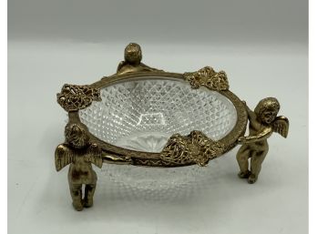 Beautiful Cut Glass Cherub Ashtray