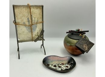 Raku Dream Jar Signed, Dragonfly Frame & More