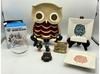 Nice Owl Lot ~ Bottle Opener, Wine Glass, Figurines & More ~