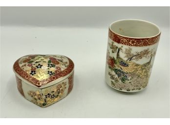 Satsuma Japan ~ Covered Heart Box & Cup ~