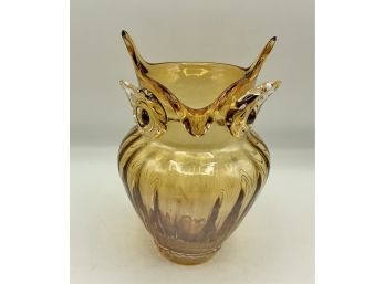 Gorgeous Amber Glass Owl Vase