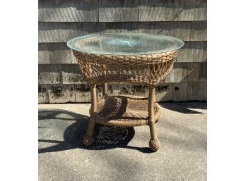 Wicker Table W/Glass Top