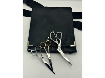 Wella Leather  Hairdresser Bag & 3 Hair Cutting Scissors