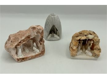 3 Tiny  Carved Stone  Nativities - Made In Peru