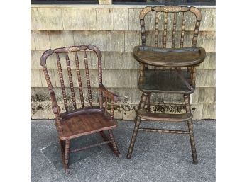 Vintage Childs High Chair & Rocking Chair