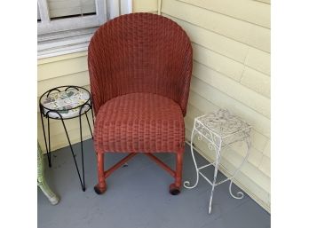 Red Wicker Chair  And Metal Tables