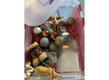 Bin Of Assorted Christmas Decor