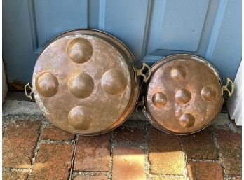 Pair Of Antique Copper Pots Serving Plate