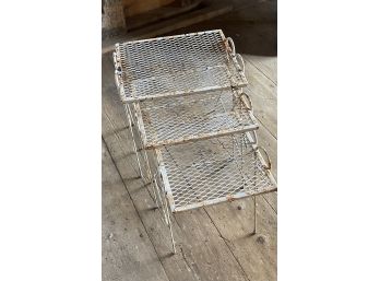 Distressed Painted White Rod Iron Garden Nesting Tables