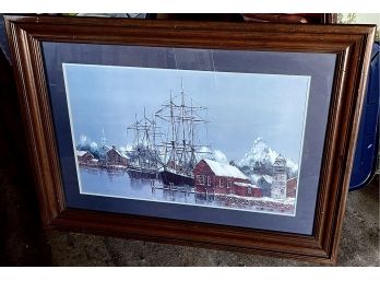 Snowy Harbor Scene Large Print By Unknown Artist.