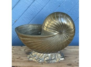 Vintage Nautilus Shell Brass Planter