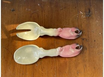 Pair Of Fun Porcelain Lobster Claw Utensils