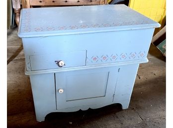 Vintage Blue Painted Wood Wash Stand Chest