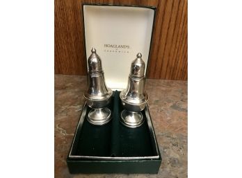 Pair Of HOAGLANDS Of Greenwich Weighted Silver Salt And Pepper Shakers In Box