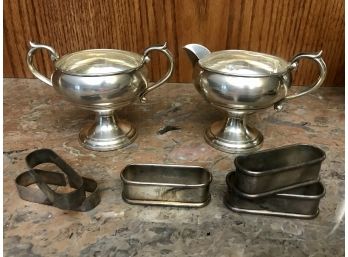 Sterling Silver Napkin Holders And F.B. ROGERS SILVER Co. Weighted Sterling Sugar Bowl And Creamer