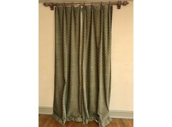 Pair Of Custom Made Cut Velvet Contemporary Geometric Drapes With Rods