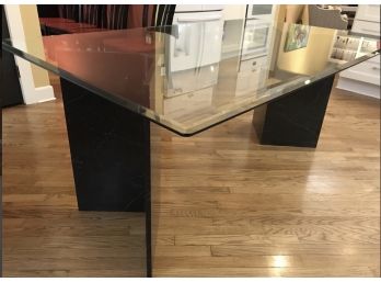 Gorgeous Beveled Glass Top Table With Marble Base