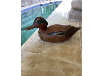 Hand Carved Duck Decoy Of The Green -wing Drake Signed