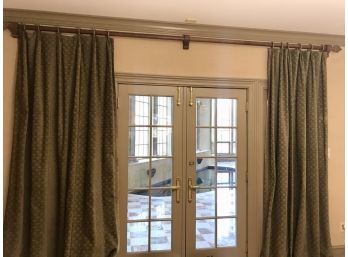 Pair Of Custom Made Cut Velvet Contemporary Geometric Drapes With Rods