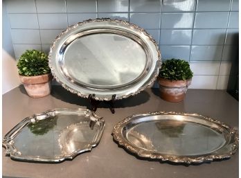 3 Silver Plate Serving Trays