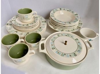 Vintage Taylorstone Cathay Atomic Starburst Dishes & Casserole Dish, 24 Pieces