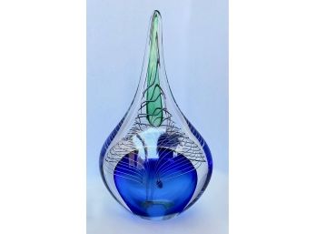 Vintage Adam Jabonski Art Glass Teardrop Figure, Signed, Poland