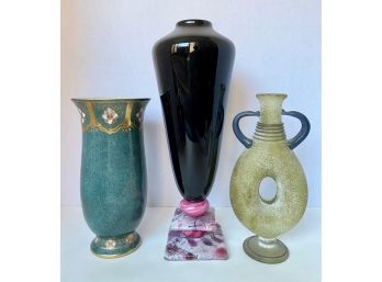 Three Vases: Asian, 1980s Style & Sandblasted