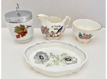 Aynsley Bone China Creamer & Bowl, Wedgwood Dish & Royal Worcester Egg Cup, England