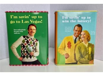 Two Retro Style Humorous Tin Banks