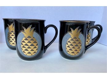 Four Vintage Otagiri Gold Pineapple Mugs, Japan