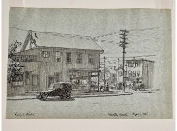 Original Ralph Fabri Signed Drawing Of Bradley Beach, New Jersey, 1921, Matted, Not Framed