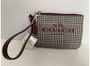 Coach Peyton Glen Plaid Print Small Wristlet New With Tags, F52142 Silver/Cranberry