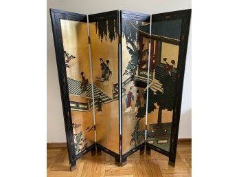 Asian Two Sided Carved Wood Ornate Room Divider Screen