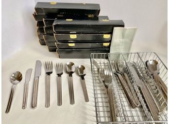 Vintage Retroneu Flatware, Stainless With 24K Gold Accents, Over 130 Pieces, Mostly Unused