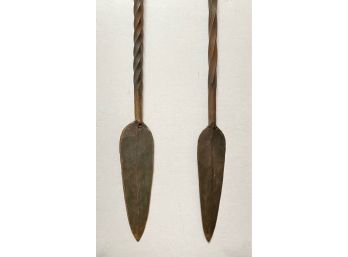 Two Genuine African Spears Wood Base With Metal Tips Purchased On Trip To Kenya