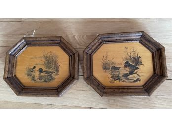 Pair Of Vintage Ethan Allen Hexagon Wooden Duck Art