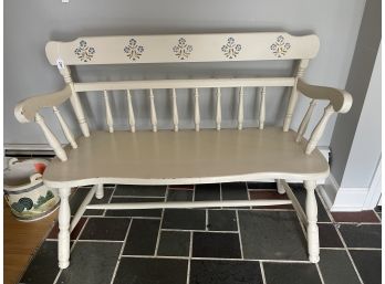 White Country Bench With Handpainted Floral Stencil