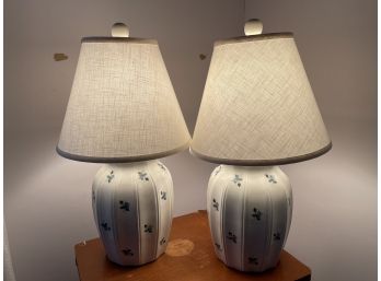 Pair Table Lamps With Small Blue Flowers